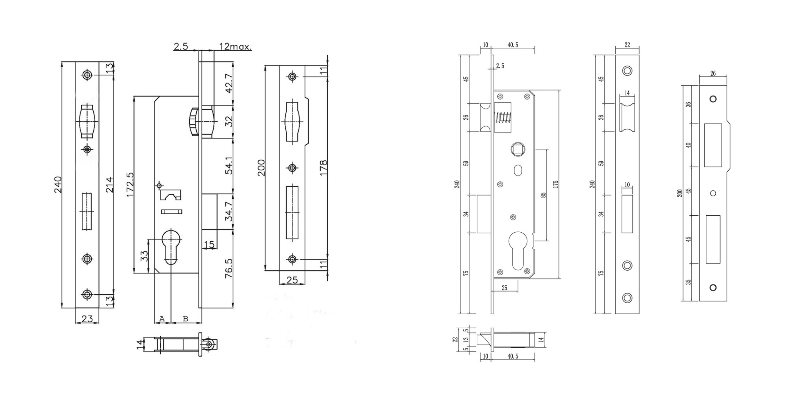 Difference Size Mortise Lock 85*25mm/30mm/35mm/ Size Lock Duroble Mortise Latch Lock